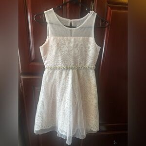 Rare Editions White Lace Kids Dress with Pearl Accents